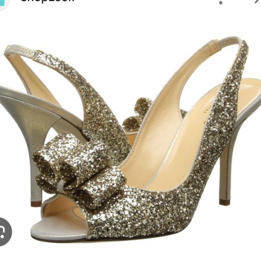 EUC Kate Spade ♠️ Golden sequin glitter Charm high heels 7